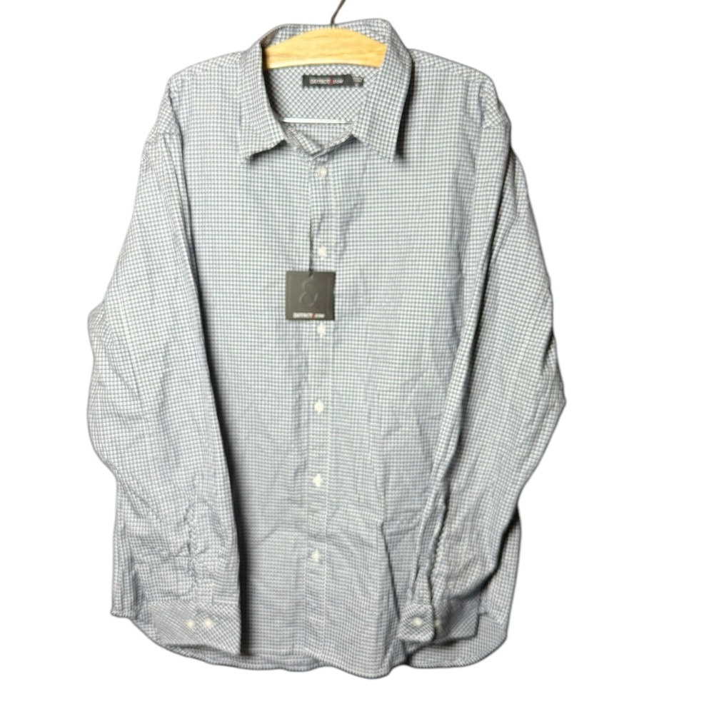 District & Row Button Front Shirt Men's Size XL Plaid Checkers Blue White